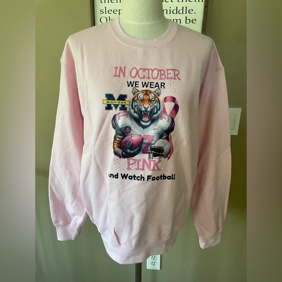 Breast cancer Michigan graphic sweatshirt Soft Pink Heavy Blend women’s size M - Picture 1 of 6